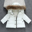 Winter Children Warm Down Jacket Fur Collar Coat with Detachable Hat, Height:90cm(White)