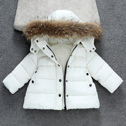 Winter Children Warm Down Jacket Fur Collar Coat with Detachable Hat, Height:90cm(White)