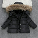 Winter Children Warm Down Jacket Fur Collar Coat with Detachable Hat, Height:120cm(Black)