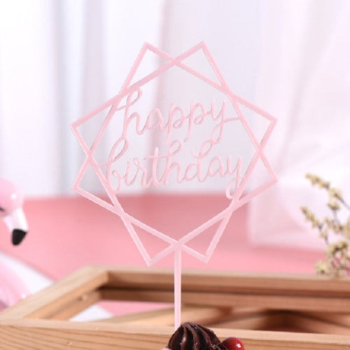 3 PCS Acrylic Cake Decoration Card Birthday Table Party Dress Up Dessert Polygonal Plug-in Decoration(Pink)