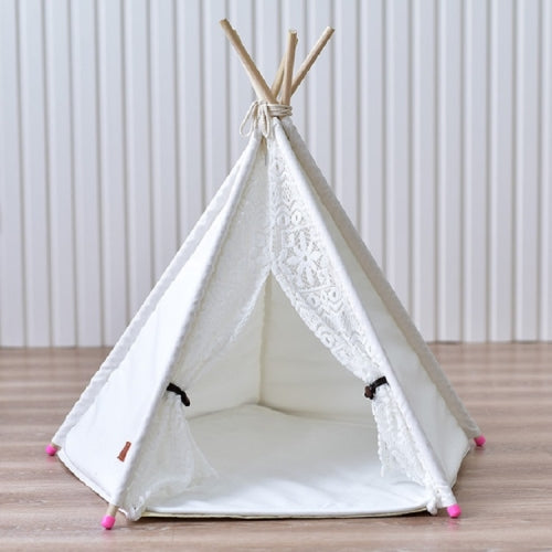 Removable and Washable Canvas Fabric Pet Nest Pet Tent, Size:60x60x70cm, Style:Spiked Lace (without Pad)