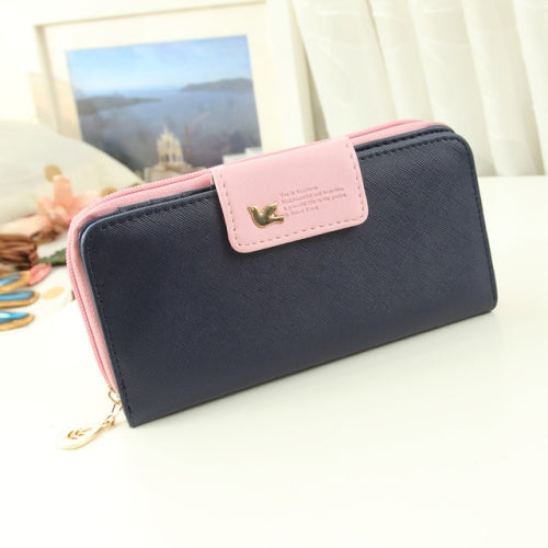 Women Long Zipper Clasp Contrast Color Phone Case Wallet(Royal Blue)