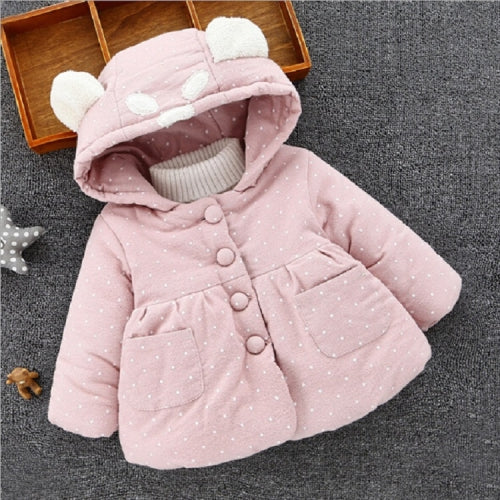Winter Baby Clothing Dot Thick Warm Long-sleeved Cartoon Animal Ear Shape Hooded Jacket, Height:100cm(Pink)