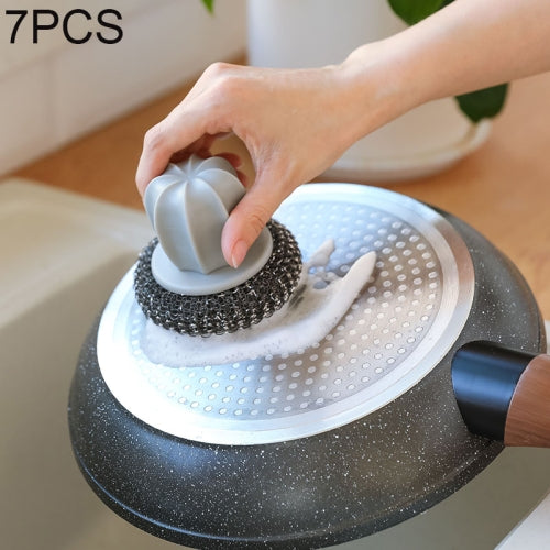 7 PCS Prickly Pear Washing Pot Brush with Handle Wire Ball Cleaning Brush, Style:Wire Brush(Gray)