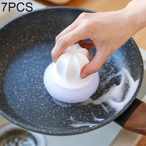7 PCS Prickly Pear Washing Pot Brush with Handle Wire Ball Cleaning Brush, Style:PP Wire Brush(White)