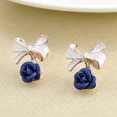 Butterfly Knot Flower Ear Nail Temperament Rose Drop Oil Earrings(Dark Blue)