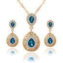 Women Crystal Water Drop Pendant Necklaces Earrings Sets(Blue)