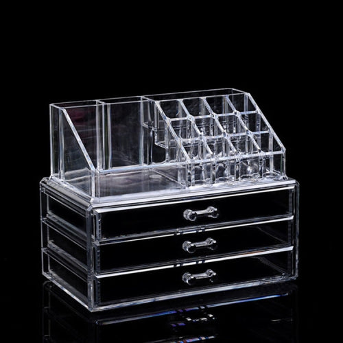 Transparent Acrylic Desktop Multi-layer Drawer Storage and Finishing Lipstick Rack Makeup Box, Color:3 Compartment Cosmetic Case