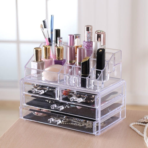 Transparent Acrylic Desktop Multi-layer Drawer Storage and Finishing Lipstick Rack Makeup Box, Color:4 Compartment Cosmetic Case