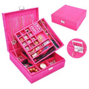 Velvet Double-layer Large Square Jewelry Storage Box, Color:Rose Red