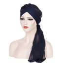 2 PCS Ladies Forehead Cross Chiffon Long Tail Cap Turban Hat, Size:One Size(Navy)