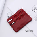 Genuine Leather Women Small Wallet Change Purses Zipper Card Holder Wallets(Wine red)