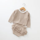 2 in 1 Baby Autumn and Winter Knit Round Neck Ruffled Long-sleeved Sweater + Shorts Set, Height:60cm(Light Camel)