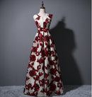 Elegant O-Neck A-Line Floor Length Lace Evening Dress Embroidery Prom Dresses Party Dress, Size:XL(Wine Red)