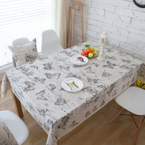 Linen Tablecloth Rectangular Letter Black Butterfly Dining Table Cover, Size:140x220cm