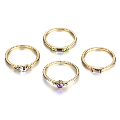 4 PCS Women Vintage Bohemian Crystal Zircon Ring Set, Ring Size:8