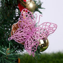 5 PCS Christmas Tree Decoration Artificial Flower Butterfly Christmas Pendant, Color:Pink