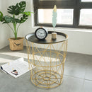 Coffee Tables Modern Nordic Iron Art Simple Living Room Sofa Side Bedroom Basket(Gold with back cover (M))