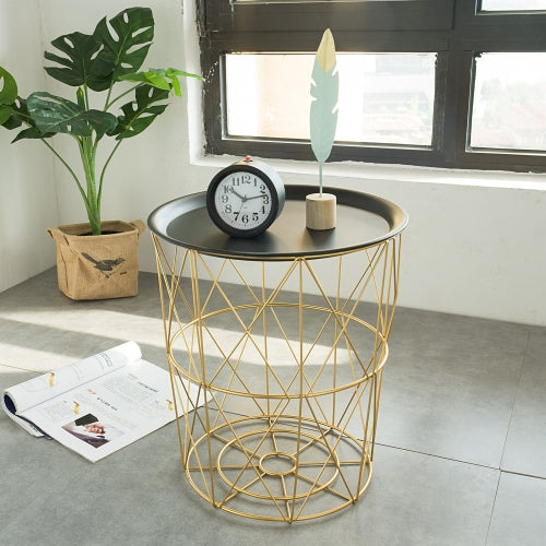 Coffee Tables Modern Nordic Iron Art Simple Living Room Sofa Side Bedroom Basket(Gold with back cover (M))
