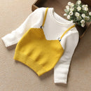 Autumn Winter Girls Cotton Cute Patchwork Knit Pullover Sweater, Kid Size:120cm(Yellow)