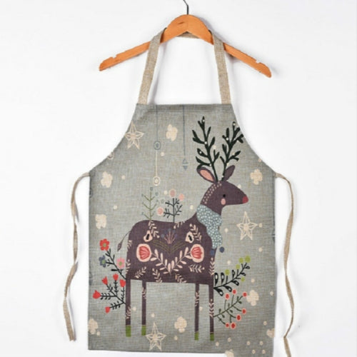Cartoon Animal Antifouling Cotton Linen Kitchen Parent-child Cartoon Sleeveless Apron, Size:40x48 cm (Excluding Halter Neck), Style:Reindeer