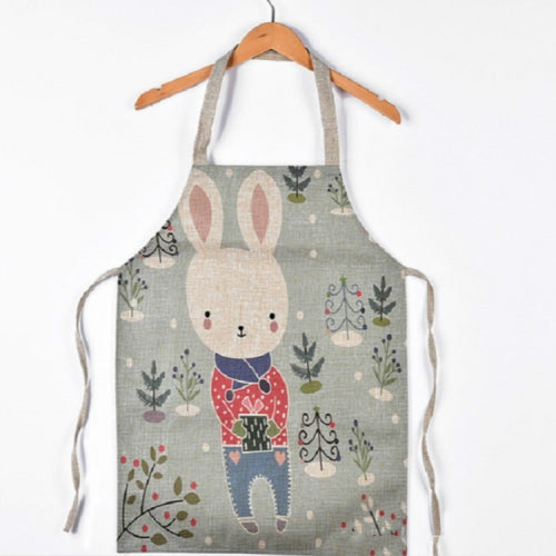 Cartoon Animal Antifouling Cotton Linen Kitchen Parent-child Cartoon Sleeveless Apron, Size:50x68 cm (Excluding Halter Neck), Style:Bunny