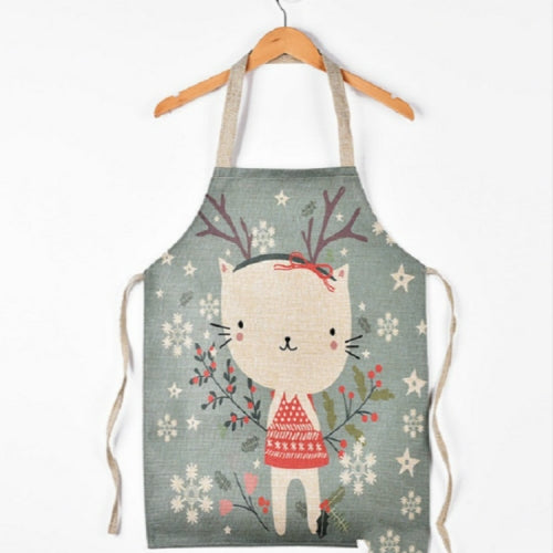 Cartoon Animal Antifouling Cotton Linen Kitchen Parent-child Cartoon Sleeveless Apron, Size:50x68 cm (Excluding Halter Neck), Style:Cat