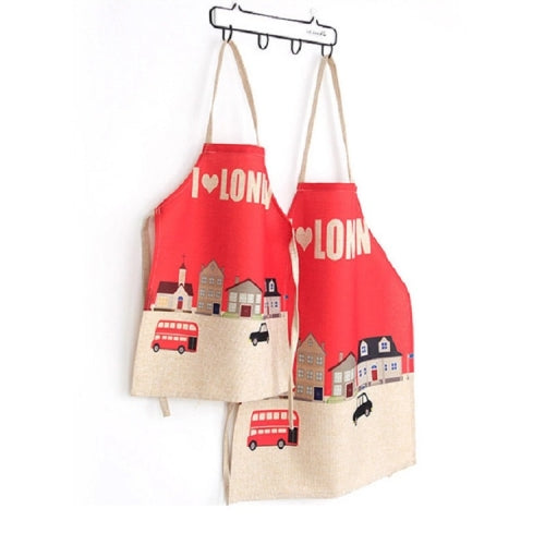 Cartoon Animal Antifouling Cotton Linen Kitchen Parent-child Cartoon Sleeveless Apron, Size:50x68 cm (Excluding Halter Neck), Style:Bus
