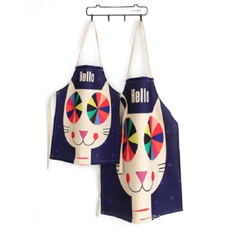 Cartoon Animal Antifouling Cotton Linen Kitchen Parent-child Cartoon Sleeveless Apron, Size:40x48 cm (Excluding Halter Neck), Style:Colorful Cat