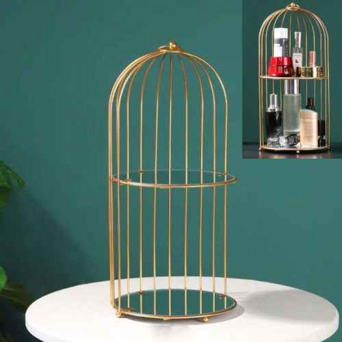 Cosmetic Storage Rack Bird Cage Desktop Shelf Dresser Skin Care Finishing Rack, Size:Large, Color:Gold
