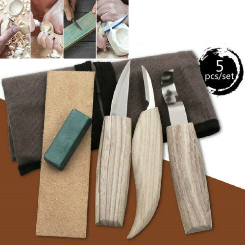 5 PCS / Set Woodworking Carving Knife Scimitar Straight Knife Hand Carving Pattern Tool