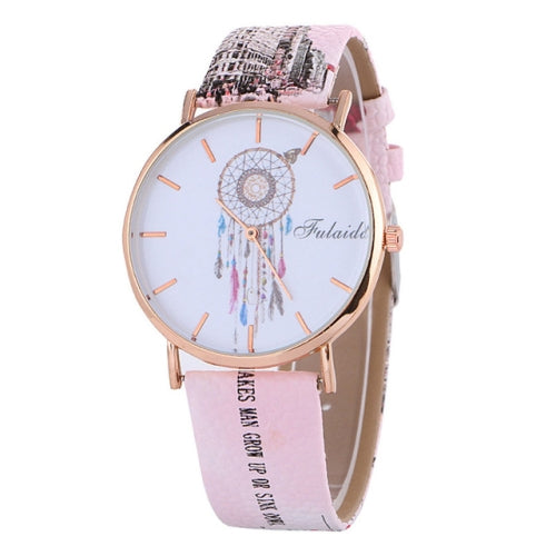 Falaida Dreamcatcher Pattern Leather Strap Quartz Watch for Women(Pink)