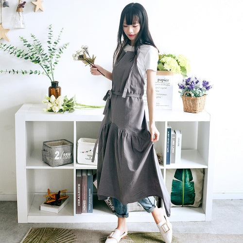 Cotton Linen Fishtail Long Slim Fit Apron Florist Manicure Shop Overalls(Gray)