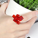 3 PCS Women Fashion Magic Cubes Crystal Inlay Ring, Ring Size:9(Red)