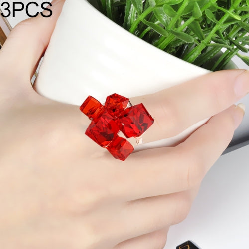 3 PCS Women Fashion Magic Cubes Crystal Inlay Ring, Ring Size:9(Red)