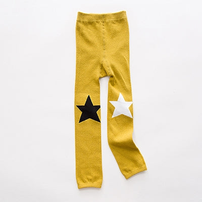 Combed Cotton Children Leggings Knee Mouth Love Stars Children Tights Pantyhose, Size:125cm(Ginger Stars)