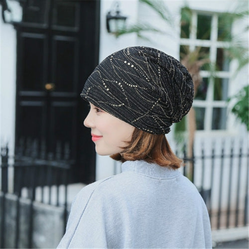 Thin Breathable Lace Wrap Cap Golden Dripping Turban Hat(Black)