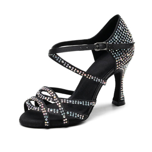 Sequins Gradient Gold-plated Latin Dance High Heels Shoe for Women, Shoe Size:43(Black)