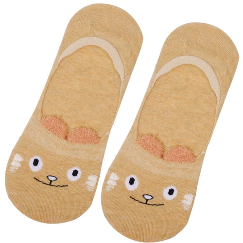 Stereo Shallow Mouth Invisible Socks Cute Cartoon Cotton Girl SailBoat Socks(Khaki)