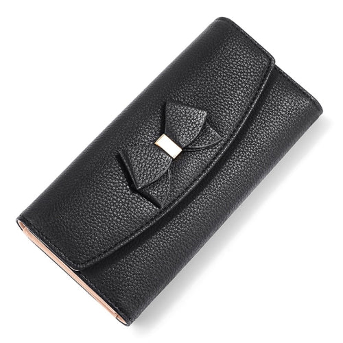Casual Fashion Bow Buckle Large Capacity Multi-card Wallet Clutch(Black)