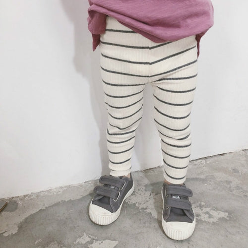 Stripe Style Base Girls Leggings Baby Clothes Cotton Leggings, Size:90cm(Beige)