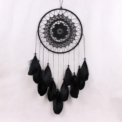 Creative Feather Lace Dreamcatcher Beads Hanging Decoration(Black)
