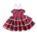 Girls Lace Sling Dress Plaid Tutu, Kid Size:90cm(Red)