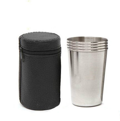 2 Sets Outdoor Mini Stainless Steel Small Wine Glass Hiking Camping Travel Portable Drinking Cup Set with Leather Case, Size:Small, Capacity:30ml