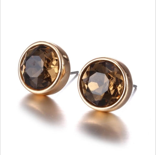 3 PCS Rhinestones Geometric Stud Earrings Gifts for Women, Metal Color:Gold with coffee