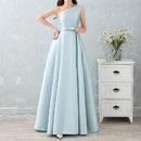 Satin Long Bridesmaid Sisters Skirt Slim Graduation Gown, Size:XXL(Ice Blue F)