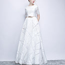 Short Sleeved Long Slim Slimming Elegant Banquet Formal Dress, Size:M(White)