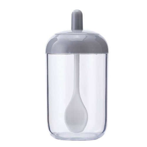 Household Simple Kitchen Round Seasoning Jar with Spoon(Gray)