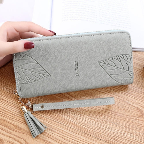 Ladies Long Wrist Bag Multifunction Zipper Large Capacity Clutch Bag Wallet(Light Green)