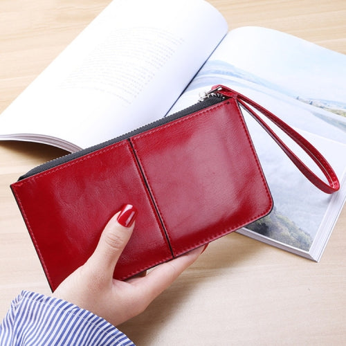 Women Zip Wallet Long Clutch Multi Card Holder Wallet Wrist Wallet(Red)